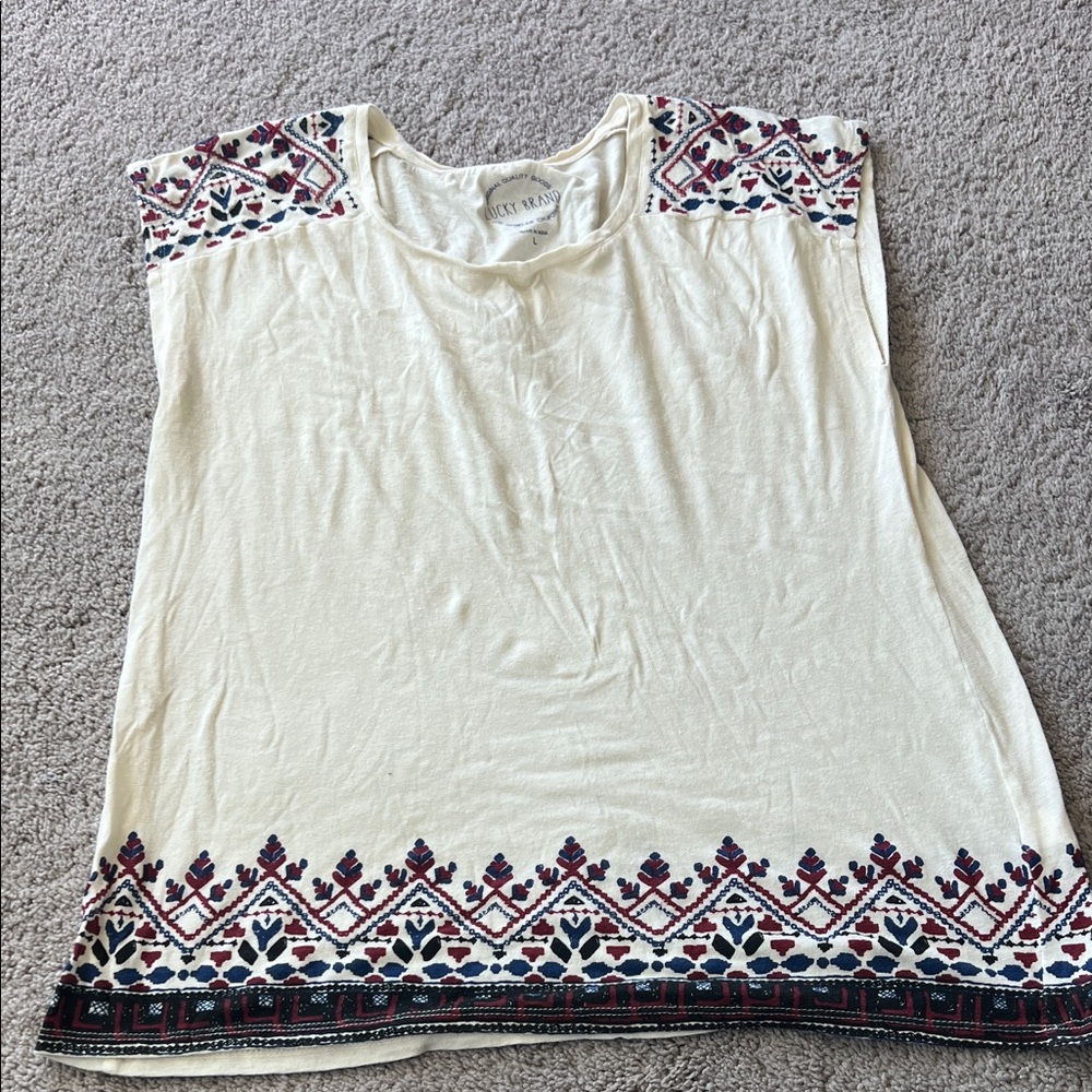 Lucky Brand Cream Blouse with Embroidery